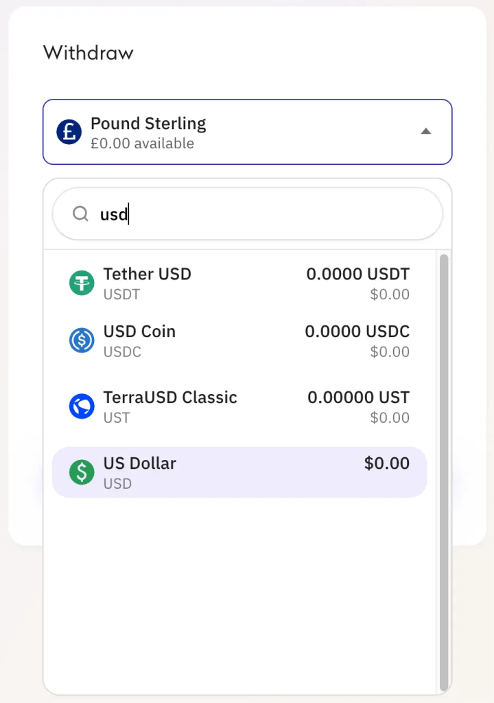 Select the Currency You Want to Withdraw